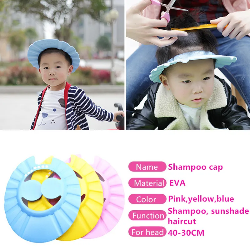 

New Children Waterproof Haircut Safe Baby Shower Cap Kids Bath Visor Hat Adjustable Baby Shower Cap Upgraded Ear Protect Eyes