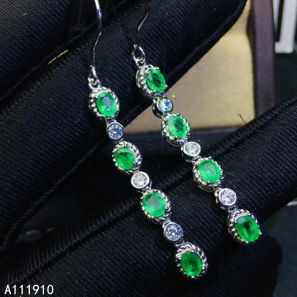 KJJEAXCMY fine jewelry 925 sterling silver inlaid Natural Emerald ladies earrings support detection popular