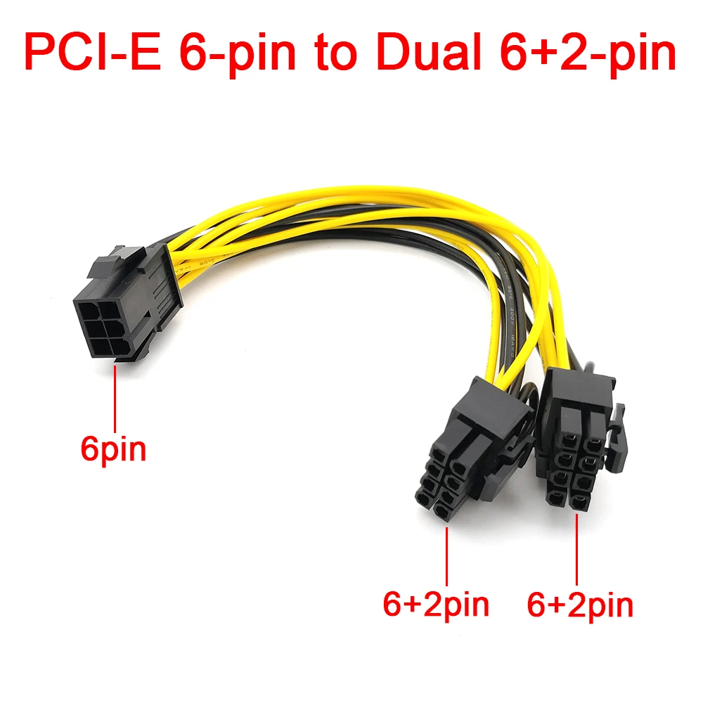 6 Pin PCI Express to Dual PCIE 8 (6+2) Pin Power Cable 20cm Motherboard Graphics Card PCI-E GPU Power Data Cable Splitter