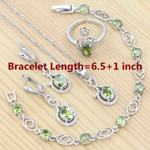 925 Bộ đồ trang sức bạc màu xanh lá cây Oliva Zirconia Bông tai khối Ring Pangete Vòng tay Cô gái Ball Ball Party Phụ kiện 8 Bán hàng chính được đặt màu xanh lá cây Oliva - №4