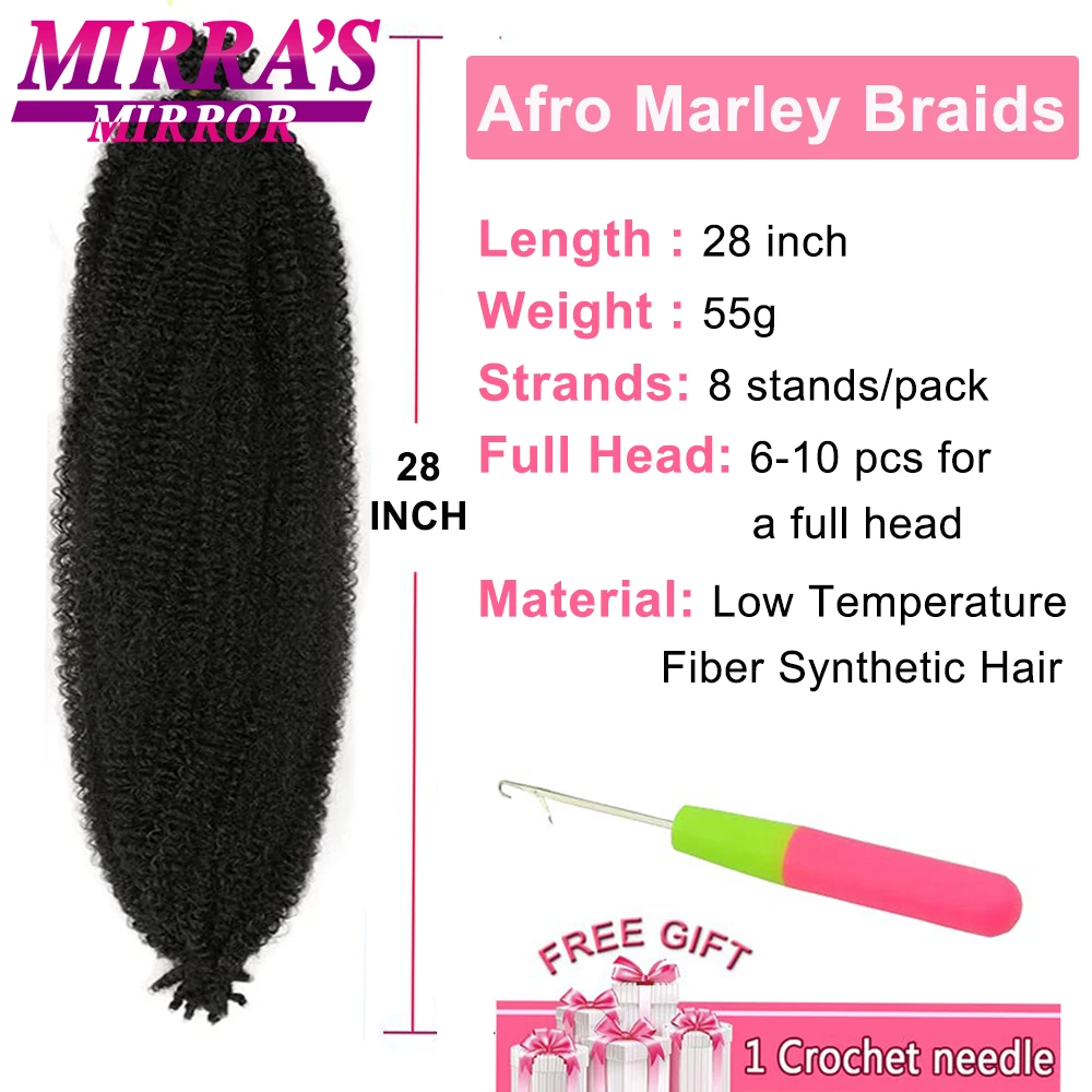 Extensão sintética do cabelo Marley para mulheres, trança afro de crochê Kinky, cabelo de torção elástica, angustiado Butterfly Locs, 28"