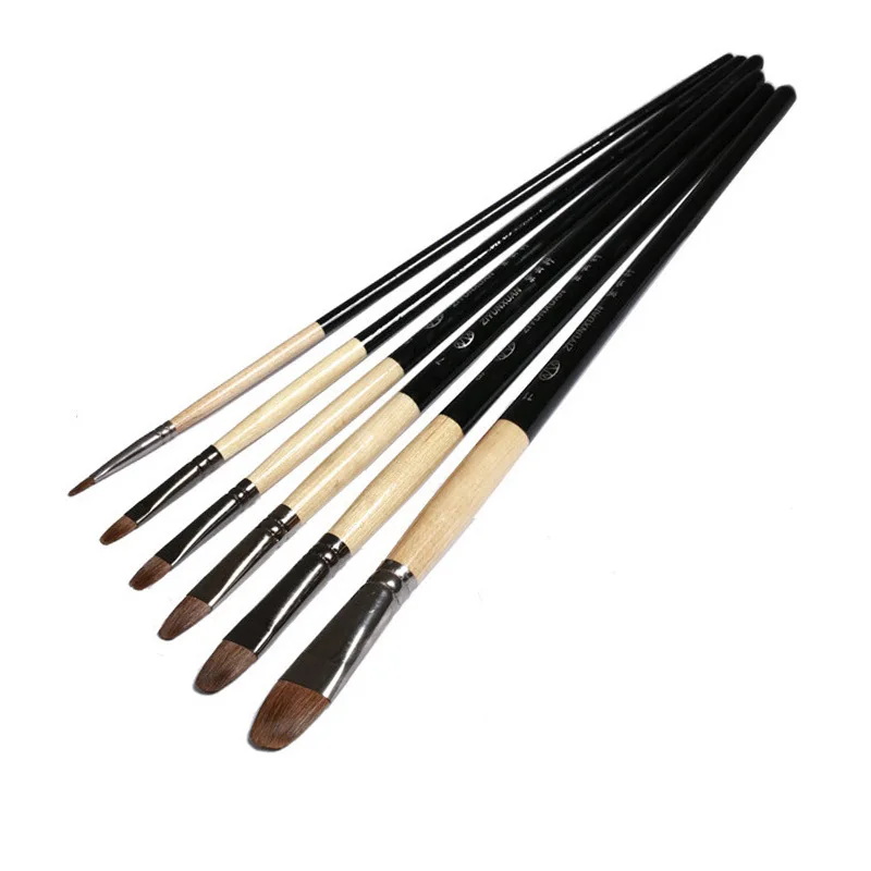 Long Rod Gouache Brush Langhao Round Head Brush Set 6-Pack Professional Acrylic Brush Oil Painting Brush Set