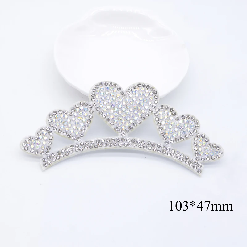 6Pcs White Padded Heart Shaped Crown Rhinestone Applique for DIY Baby Clothes Crafts Decor Patches Headwear Hair Bow Accessories