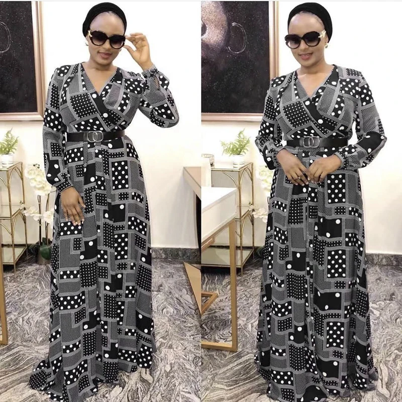 Vestidos africanos de manga larga para mujer, vestidos de gasa con estampado de noche, holgados, moda musulmana, Abaya, atuendo de Ankara para