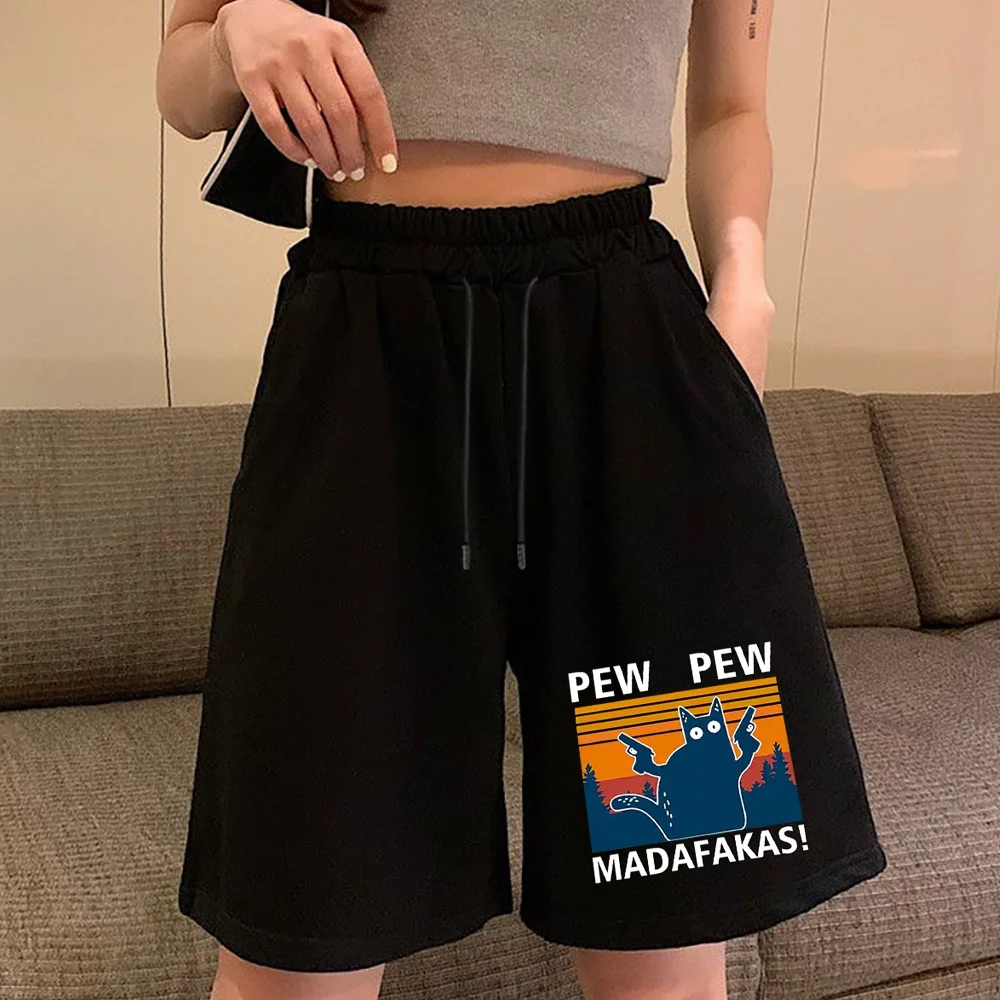 High Waist Shorts Women Wide-Leg Loose Casual  Female Summer Elastic Waist Drawstring with Pocket Sports Shorts Printed Clothing