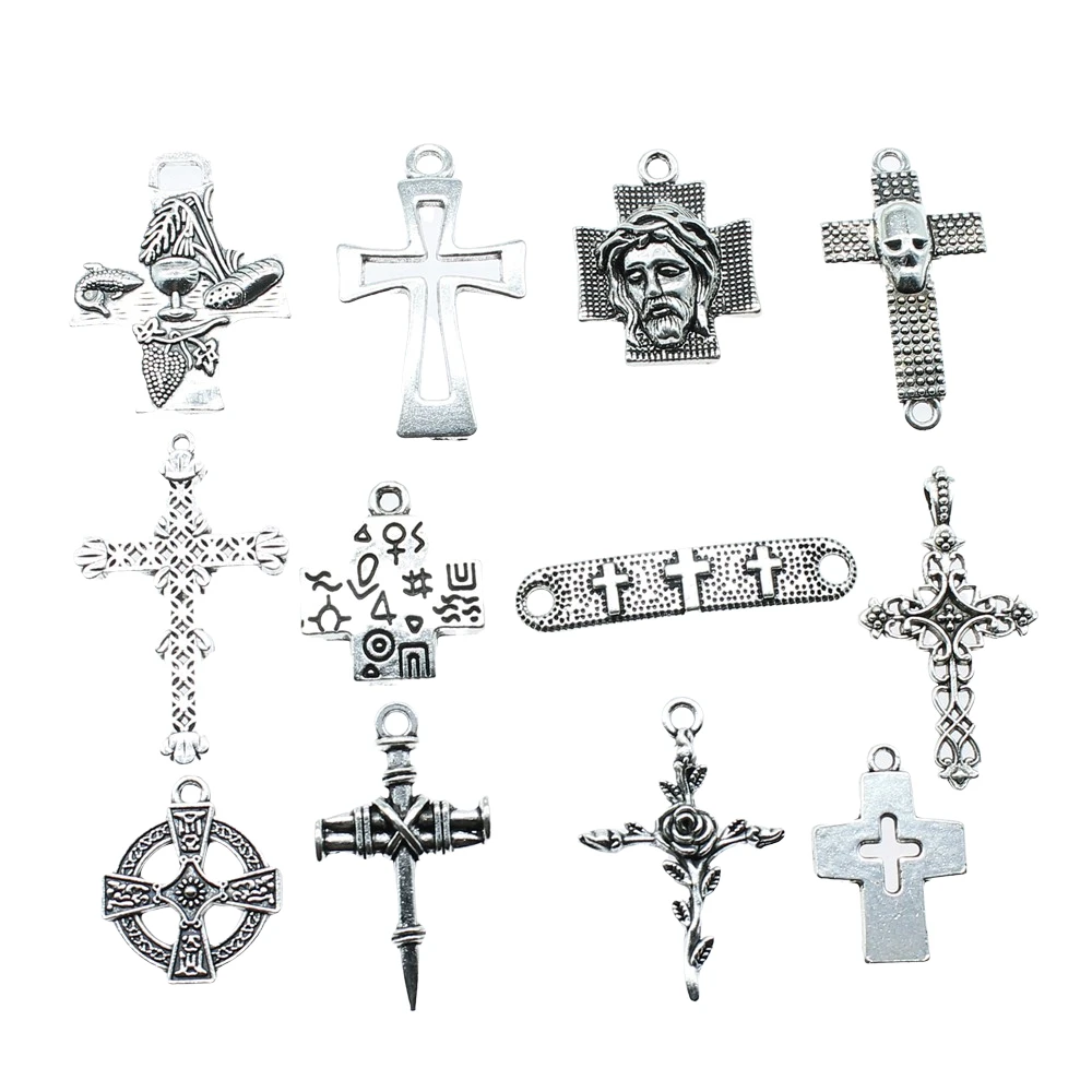 10pcs Charms Cross Antique Silver Color Jesus Cross Pendant Charms Nail Cross Charms For Jewelry Making