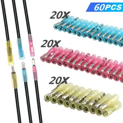 60PCS Impermeabile Strizzacervelli di Calore Proiettile Maschio Femmina Filo Elettrico Connettori di Giunzione Terminali A Crimpare Kit 10-22AWG