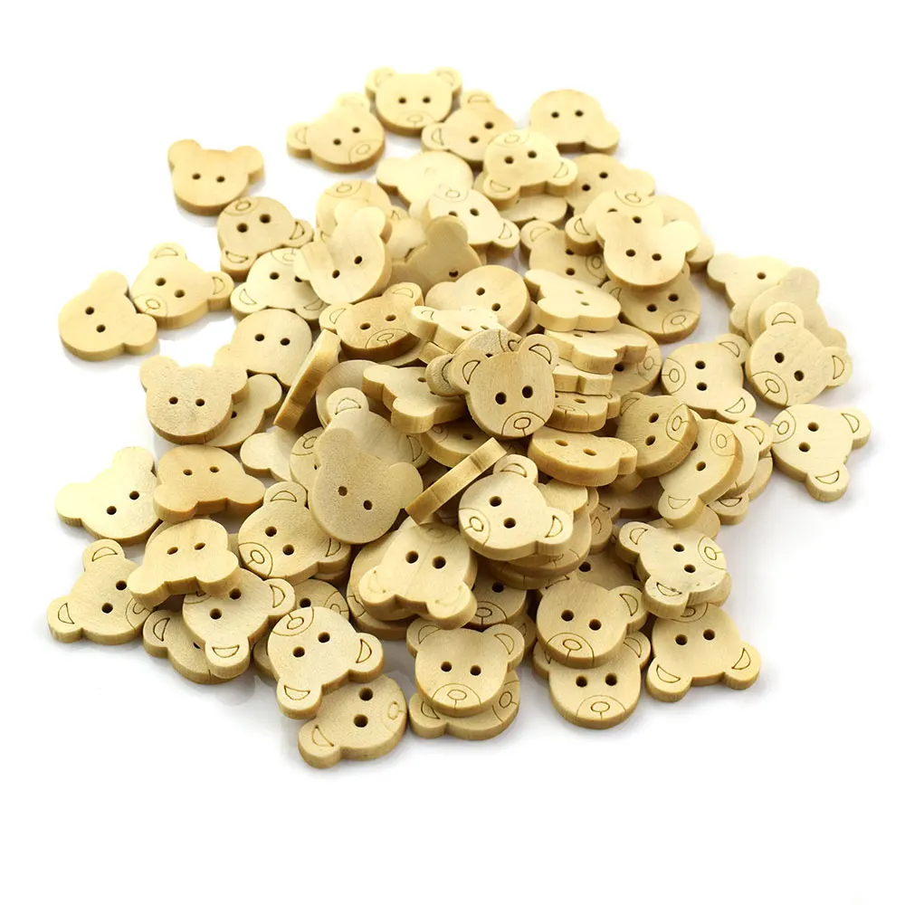 500PCS 2 Holes Button Teddy Bear Wood Buttons for Sewing Scrapbooking Craft Garment Accessories Sewing Fabric Wooden Buttons