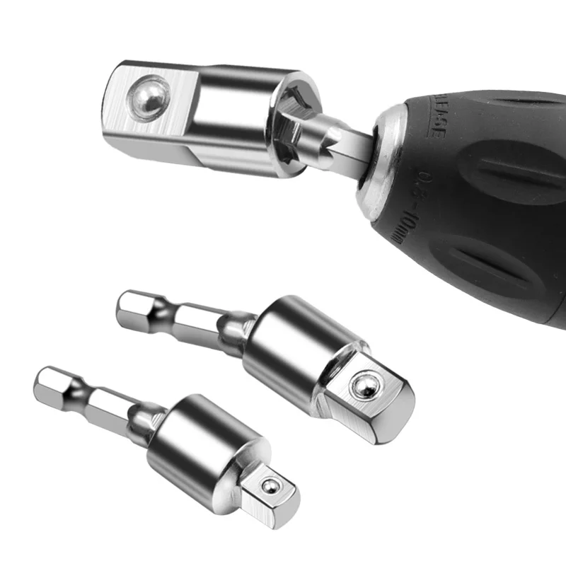 Adaptador de enchufe de taladro eléctrico para controlador de impacto con vástago hexagonal a brocas de enchufe cuadrado extensión giratoria 1/4 "3/8" 1/2"