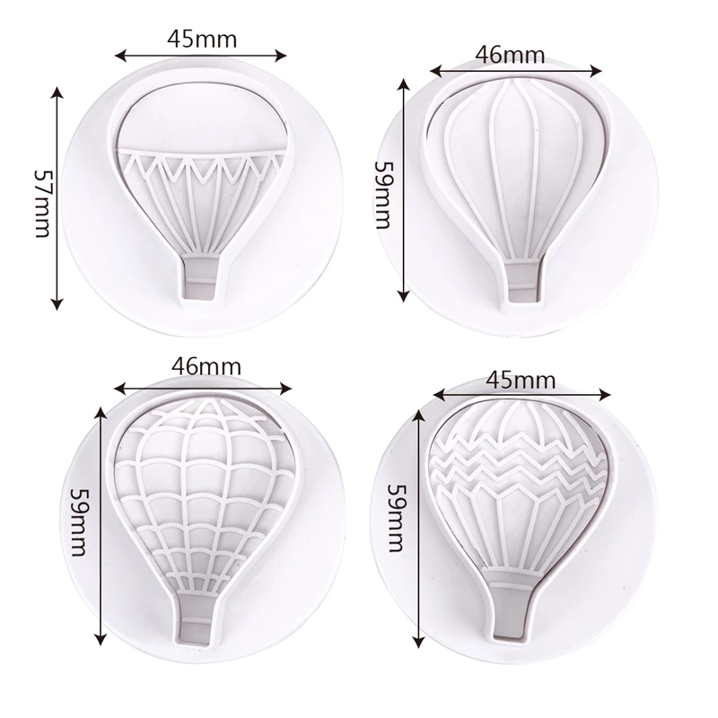 4Pcs/set Hot Air Balloon Cookie Cutter Fondant Plunger Cutter Set Cake Cookies Decorating Tools