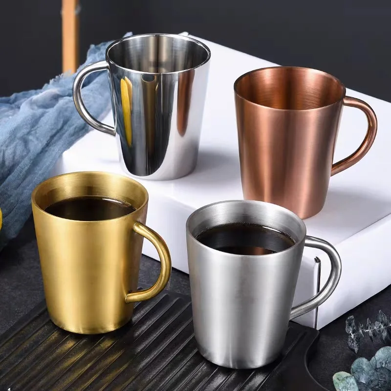 

300ml Stainless Steel Beer Cup Home Office Insulated Tea Juice Coffee Drinking Mug with Handle Household Kitchen Drinkware