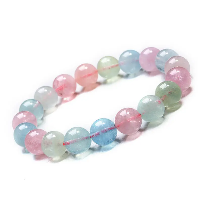 

Natural Colorful Morganite Quartz Beryl Beads Bracelet Clear Round Beads Women Men 8mm 9mm 10mm 11mm 12mm 13mm AAAAA