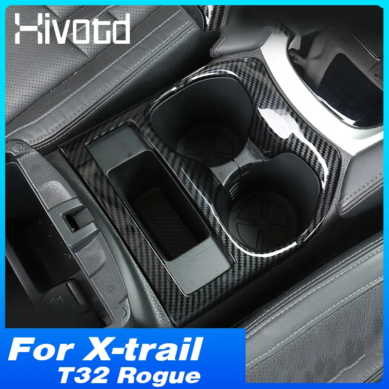 Hivotd Console Cup Holder Decorative Trim Cover Frame Car Interior Accessories For Nissan X-trail Xtrail T32 Rogue 2014-2020