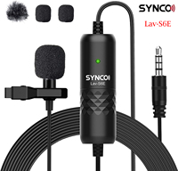 SYNCO Lav S6E Wired Lavalier Microphone Omnidirectional Condenser Label Microfone Mic, 6M Cord for iPhone Android Smartphone