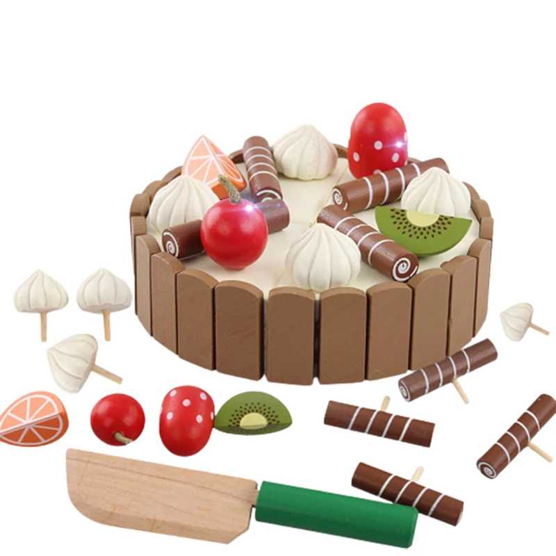 Pretend Play Set Wooden Food Toy DIY Cake Toy Cutting Fruit Vegetable Food Pretend Play Toys For Children Kids Educational Gifts