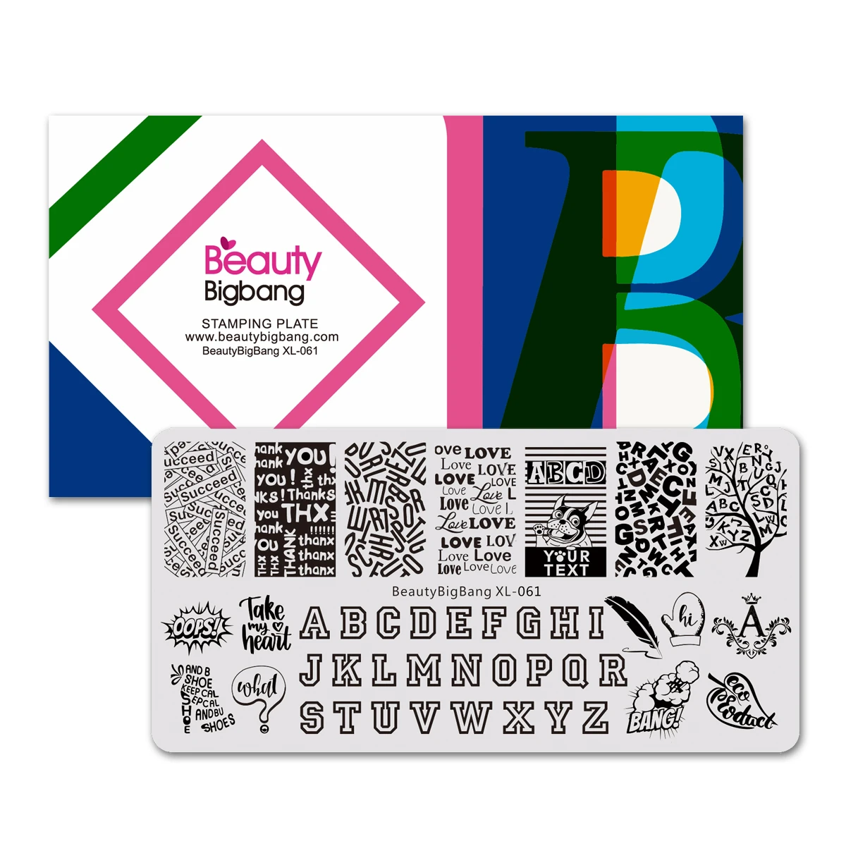 

BeautyBigBang Stamping Plates English Words Tree Dog Rectangle Letters Alphabet Design Stamping Template Manicure Image Plate