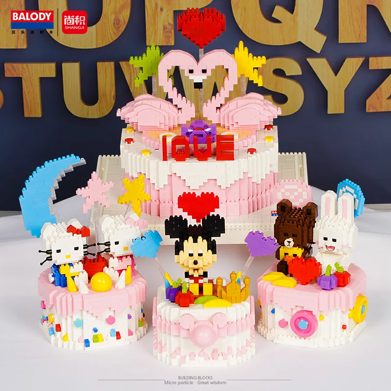 844pcs+ Mickey Mouse Cake Building Blocks Classic Cartoon Flamingo Lovely Mini Micro Bricks Figures For Christmas gift