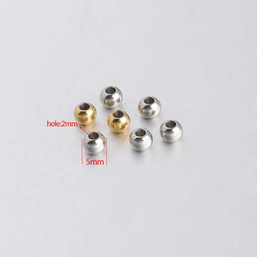 50pcs/Lot Stainless Steel Loose Bead Ball Charm Beads 2mm Small Hole For DIY Making Necklace Bracelet Accessories