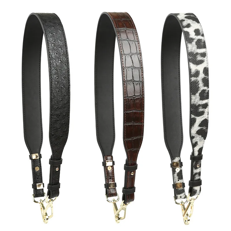 New Bag Strap Leopard Snakeskin PU leather Belt for Bags Wave Belt Serpentine Shoulder Strap 104-116cm adjustable Woman Straps