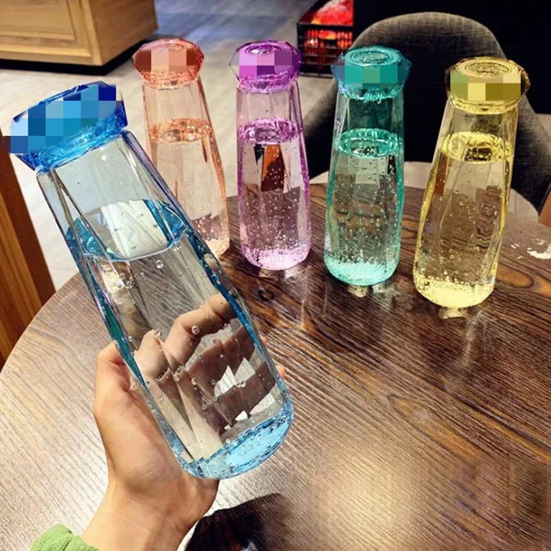 Garrafa de água de cristal de fada do diamante bap livre 420ml garrafa de vidro do esporte garrafa de água à prova de vazamento de agua garrafa de viagem ao ar livre para meninas