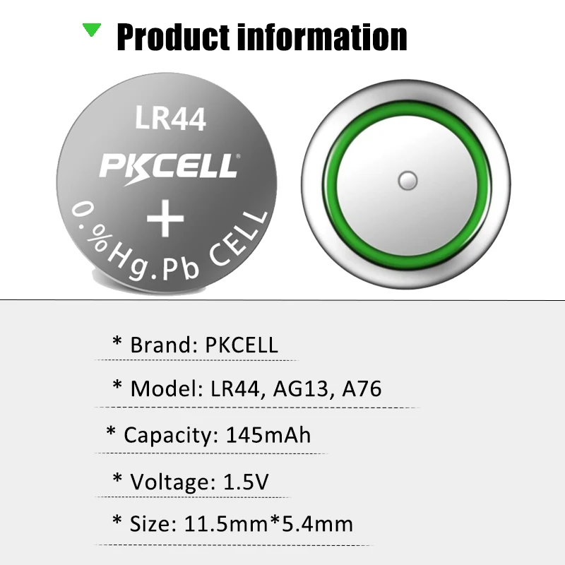 100PC PKCELL AG13 LR44 357A S76E G13 pila de botón 1,5 V alcalina para calculadora termómetro eléctrico