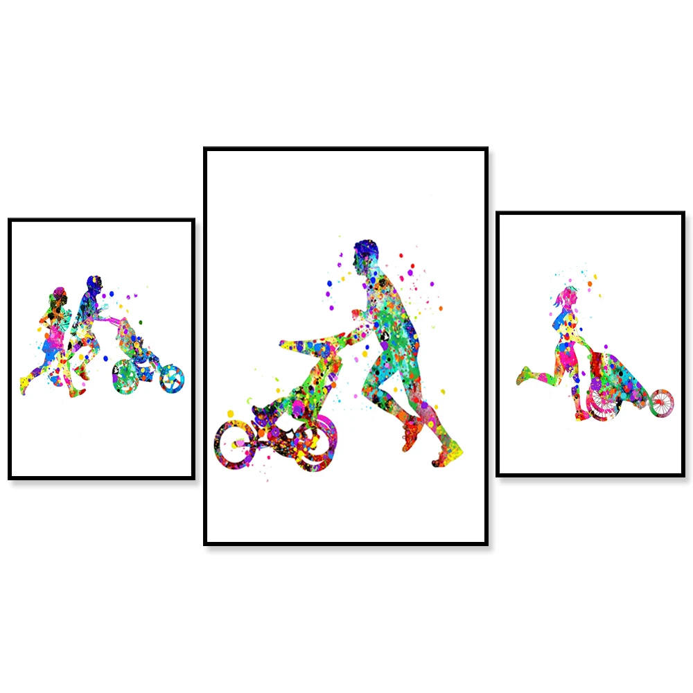 Coureur avec Coureur avec art running stroller watercolor poster, running stroller print, mother runner, dad runner stroller gif