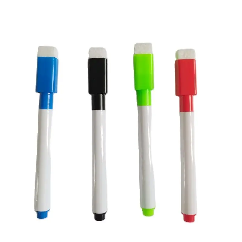 Fine Tip Dry Erase Black Markers with Magnetic Cap and Eraser, Perfect for Dry Erase Boards and Whiteboards, Pack of 4