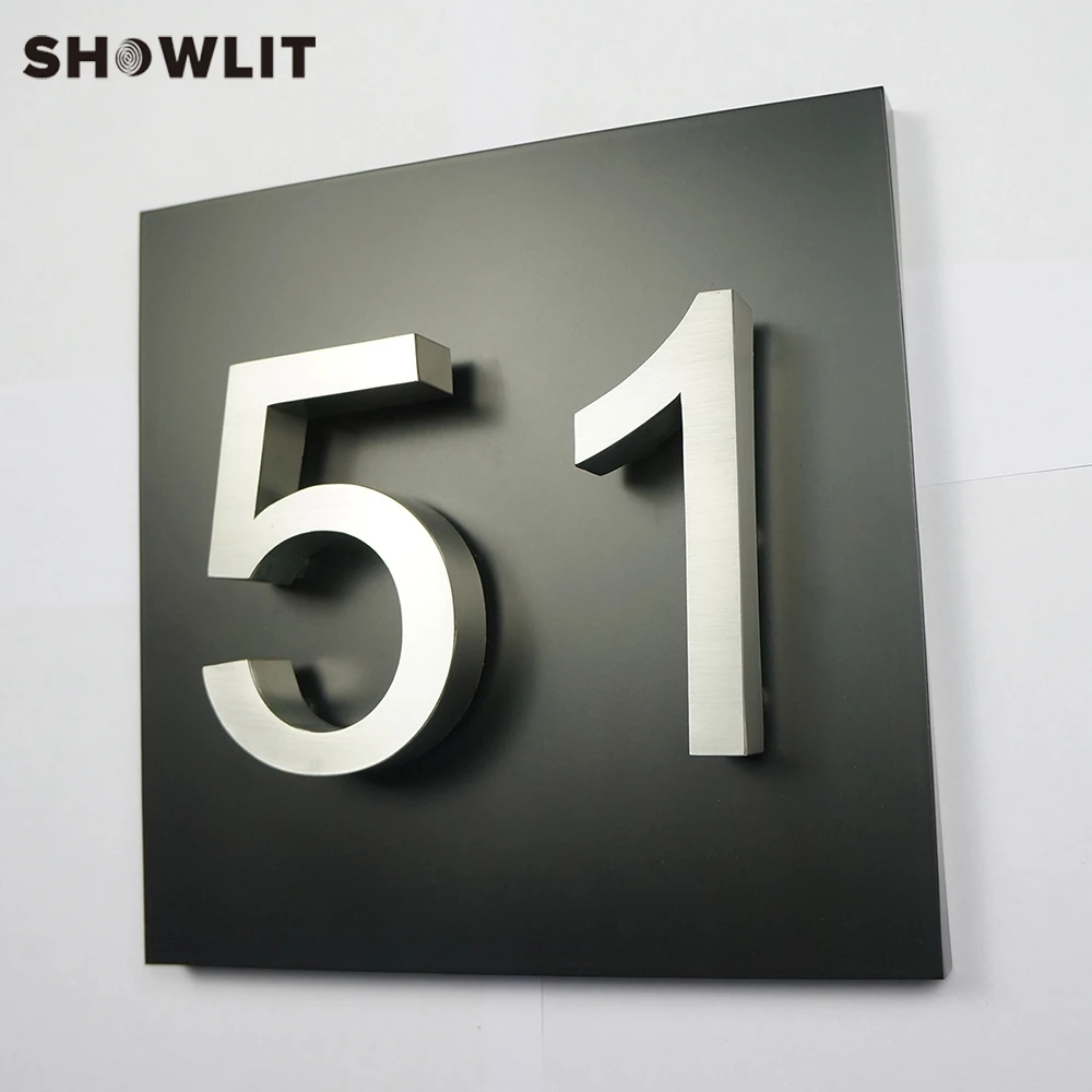 8'' Two Stainless Steel House Numbers With Black Background Different Sizes Available