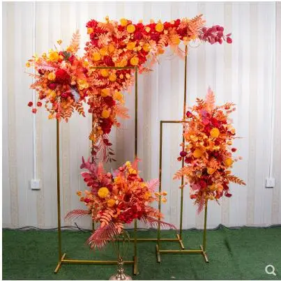 New wedding site layout of flower arch background wall Catwalk Roman column decoration row flower road lead horn flower