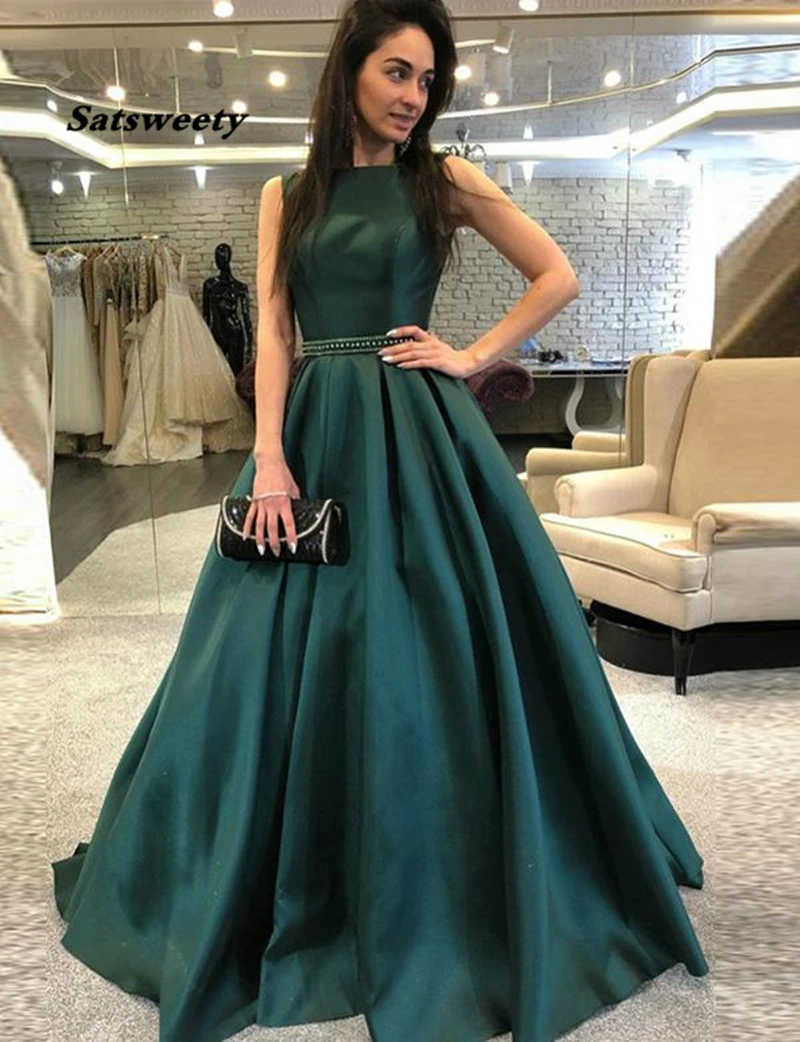 Dark Green Evening Dress Long Satin Sexy Backless Formal Party Gowns Vestido De Festa Longo Robe De Soiree