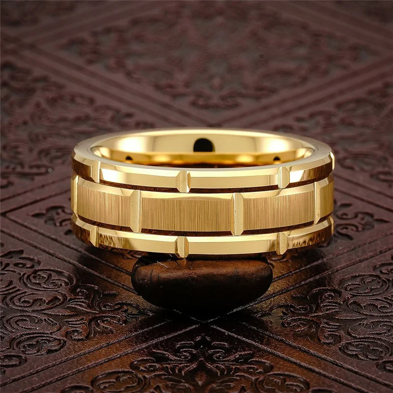 8mm Fashion Men Rings Stainless Steel Gold Plated Brushed Wedding Bands Anniversary Classic Jewelry For Men Party Gift