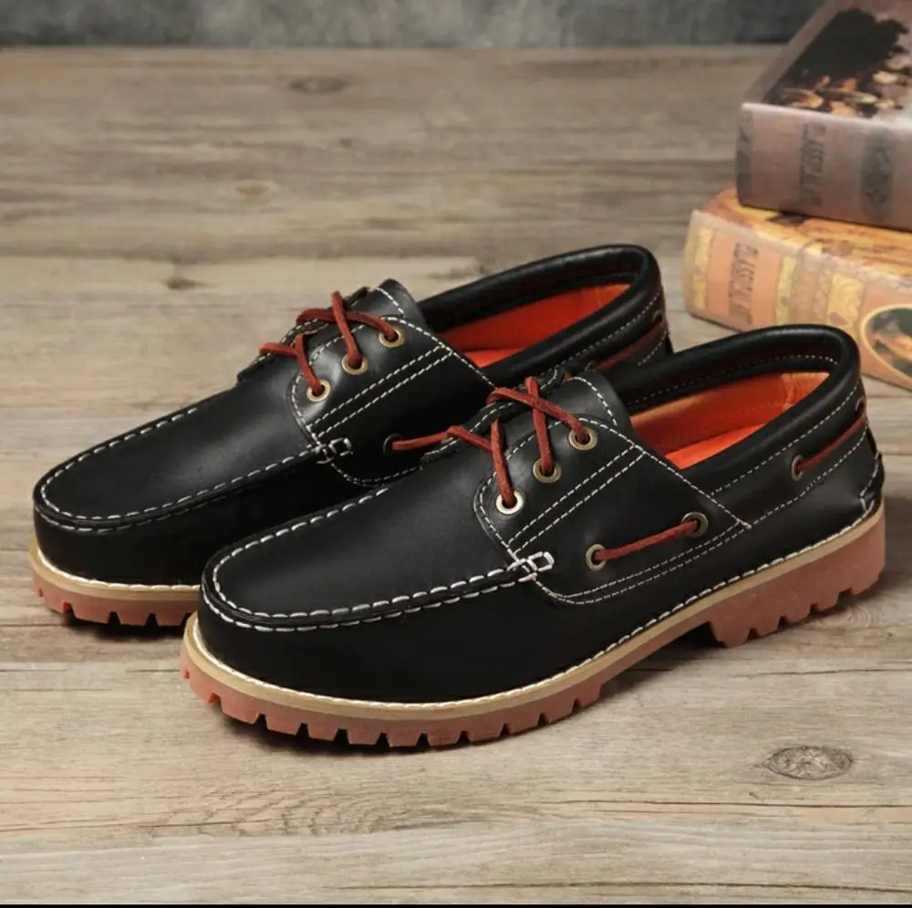 

Genuine Leather Shoes Men's Loafers Soft Cow Leather Men Casual Shoes Moccasins Men Boat Shoes Male Footwear Black Brown Lace-up