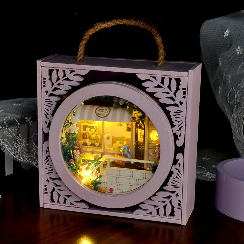 Cutebee-muebles de casa de muñecas en miniatura 3D, Miniaturas de madera, Mini Mundo, luz LED, juguete para niños, regalo de cumpleaños