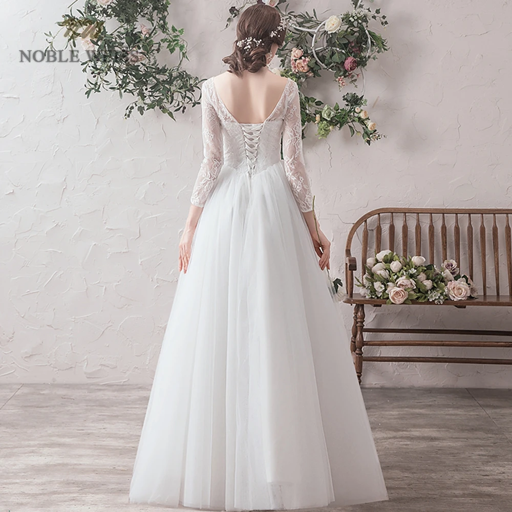 Wedding Dresses  V-neck  Lace  A-Line  Tulle Wedding Dress with Sleeves Bridal Dress  Beach Wedding Customized