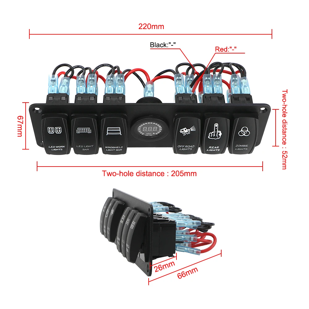 24V 12V Car Light Toggle Truck Switch Panel 6 Gang With Printed Label Voltmeter RV Caravan Accessories For Boat Trailer Camper