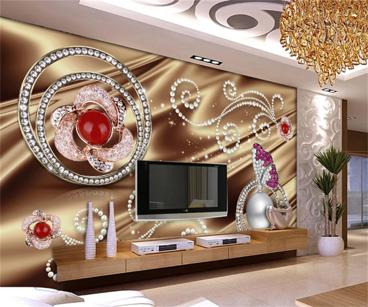 European and American luxury dark gorgeous silk jewelry TV sofa background wall painting custom 3D any size wallpaper mural