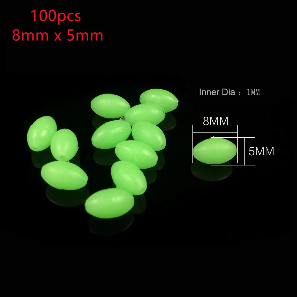 100pcs Oval Night Luminous Fishing Beads Glowing Sea Fishing Lure Bait Floating Beads Fishing Tackles Tools For Rig 5mm 8mm