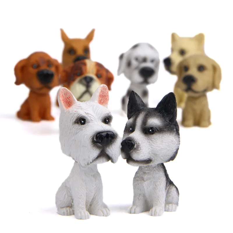 Cute Simulation Dogs Golden Labrador Retriever French Bulldog Shaking Head Dolls Action Figures Toys Car Decoration Pet Models