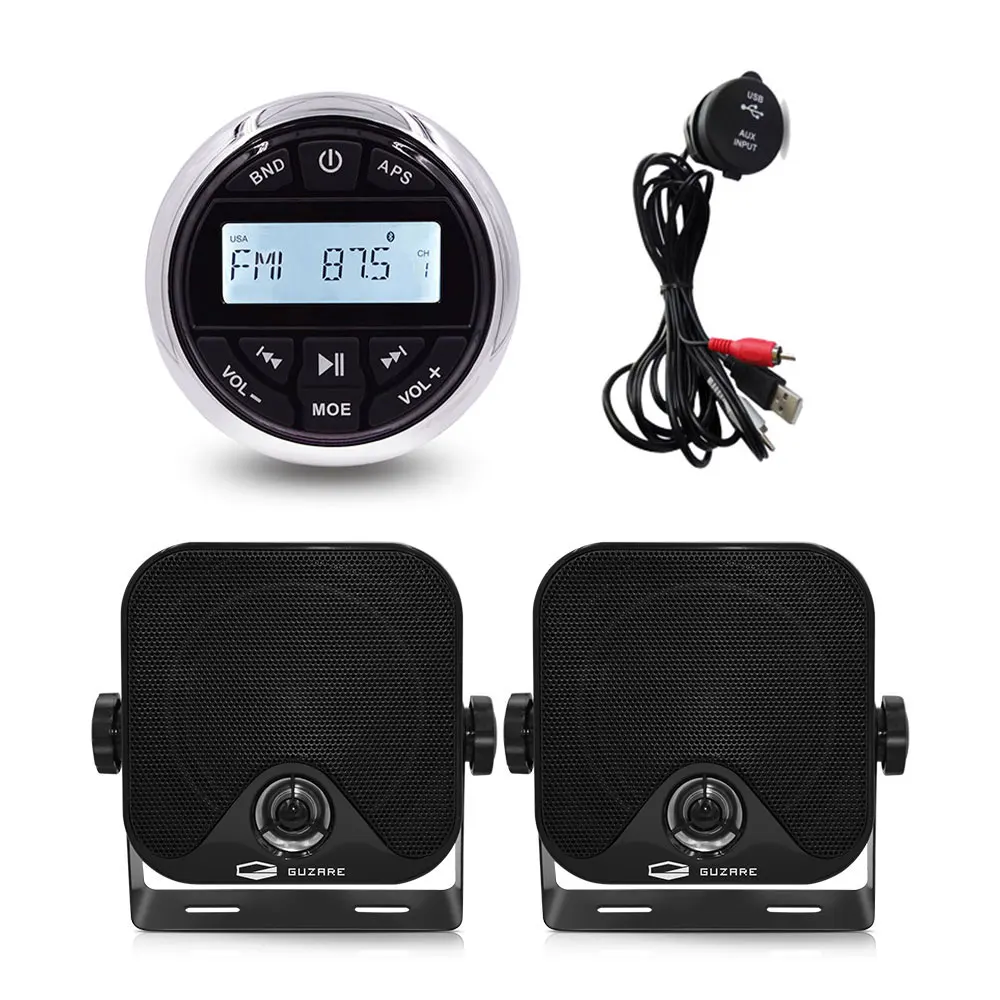 

Marine Waterproof Radio Audio Stereo Bluetooth Receiver FM AM MP3 Car Player+1 Pairs 4 inch Marine Speakers+Boat USB Audio Cable