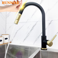 Touch Kitchen Faucet HUNNISE Black Gold Pull Out Kitchen Sink Faucet Smart Touch Control Kitchen Mixer Tap Sensor Kitchen Faucet