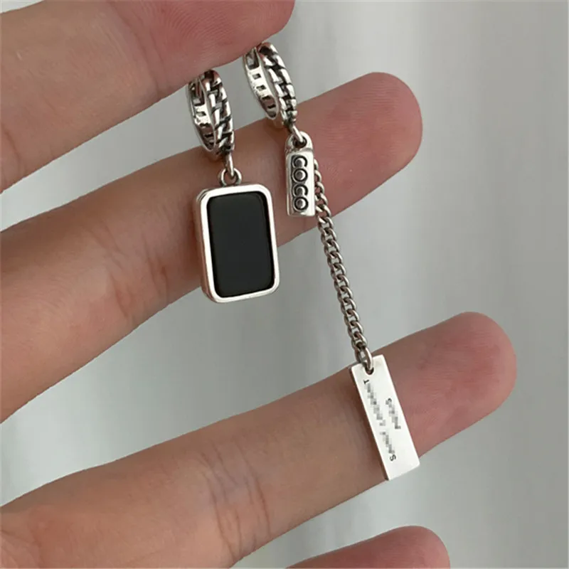 Real 925 Sterling Silver Asymmetry Long Square Drop Earrings For Women Girls Wedding Party Birthday Jewelry Pendientes Gift