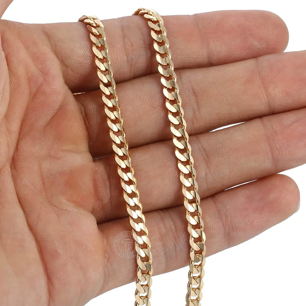 Men\'s Cuban Link Chain Necklace 4.5mm Gold Color Necklace Gift For Men Wholesale Jewelry Gifts 50cm 60cm Chain US Stock LGN438A