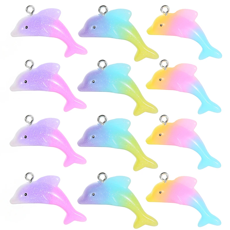 10pcs/pack Cute Charms Lovely Dolphin 33x17mm Resin Charms Pendants For DIY Earring Keychain Necklace Jewelry Accessories