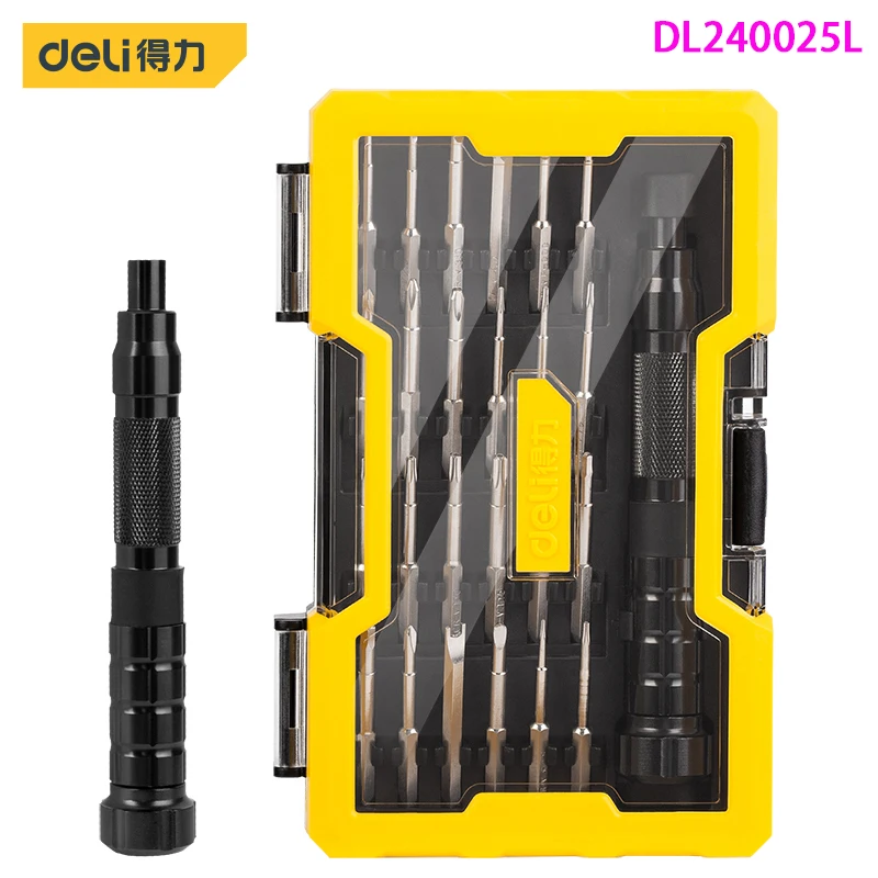 Deli DL240025L 25-Piece Precision Screwdriver Set Chrome Vanadium Steel Includes Slotted Screwdriver And Phillips Screwdriver