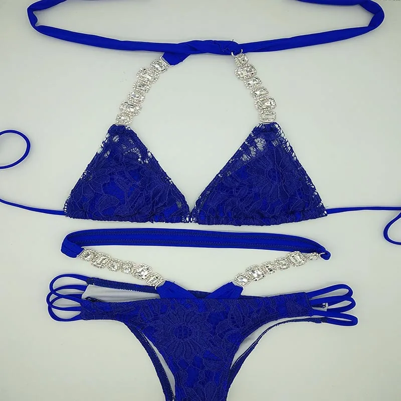 Bikini en dentelle ajouré pour femmes, maillot de bain en cristal, pierres scintillantes, nouveau style de vacances, 2020