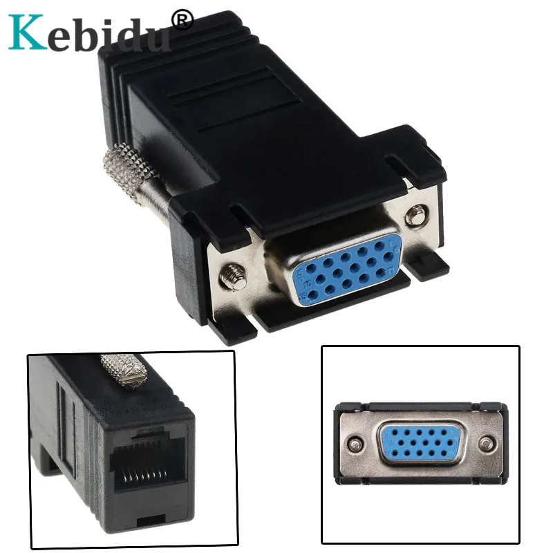 Kebidu Przedłużacz RJ45 do VGA męski do LAN CAT5e CAT6 RJ45 Kabel sieciowy Ethernet żeński Adapter Komputer Dodatkowy przełącznik Konwerter