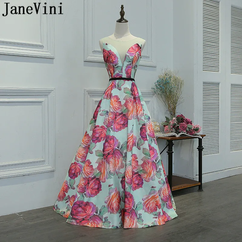 

JaneVini 2020 Hot Sale Floral Ladies Prom Dresses Women Long Formal Party Gown Illusion Open Graduation Gala Dress Plus Size