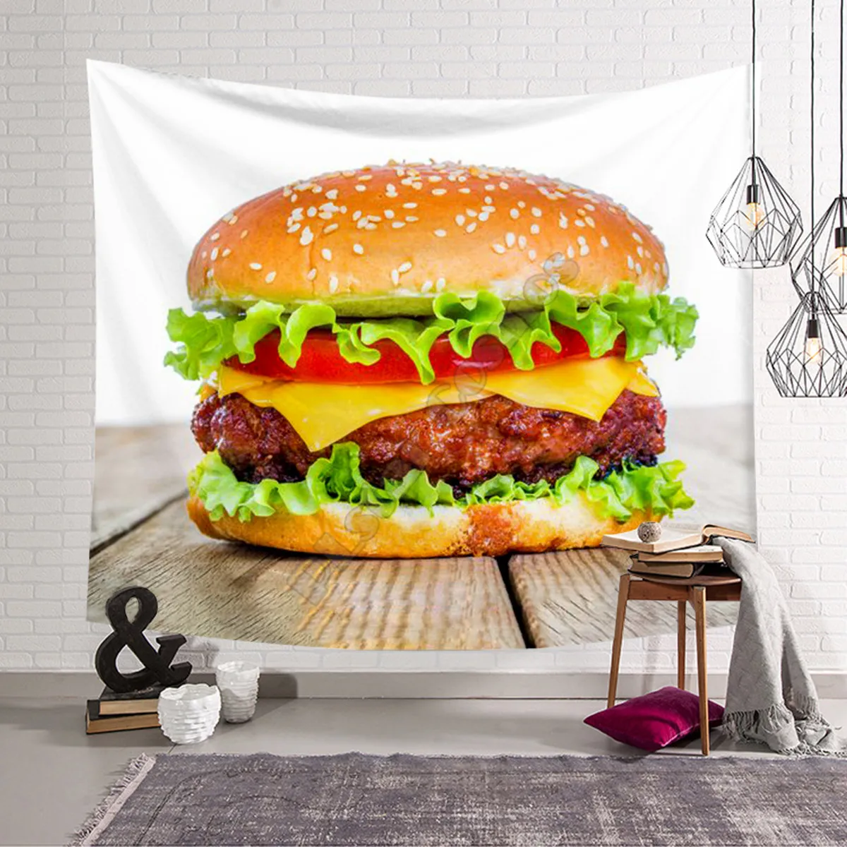 Funny Hamburger Tapestry 3D All Over Printed Tapestrying Rectangular Home Decor Wall Hanging 01