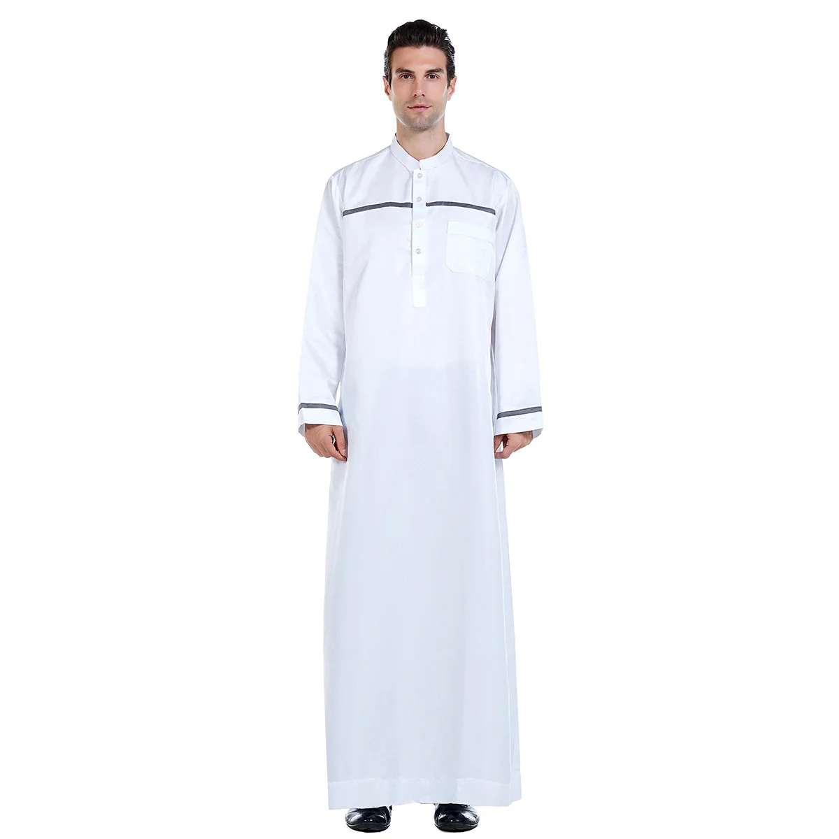 Túnica musulmana de manga larga para hombre, ropa islámica de Color sólido, caftán árabe, Arabia Saudita, Dubai, Abaya de Adoración