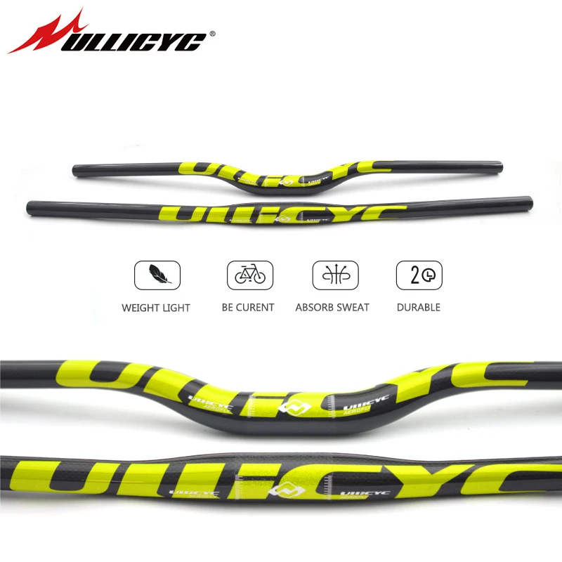 Kierownica rowerowa Ullicyc Full Carbon MTB 3K Gloss Yellow 580-740mm Flat/Rise, lekka, ulepszona do rowerów górskich i hulajnóg elektrycznych — zdjęcie 2